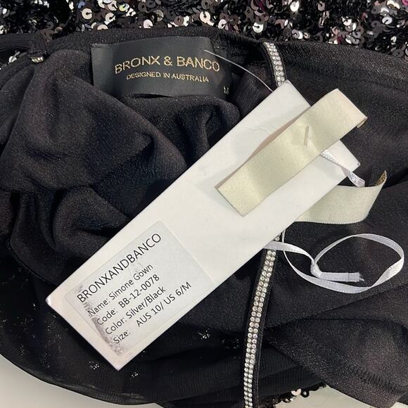 Bronx and Banco Simone Sequin Embellished High Slit Maxi Dress Size Medium - Picture 7 of 8